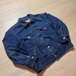 Levis Type 1 Iconic Jacket Mens Medium Dark Wash Denim Trucker Coat Blue LL-1041
